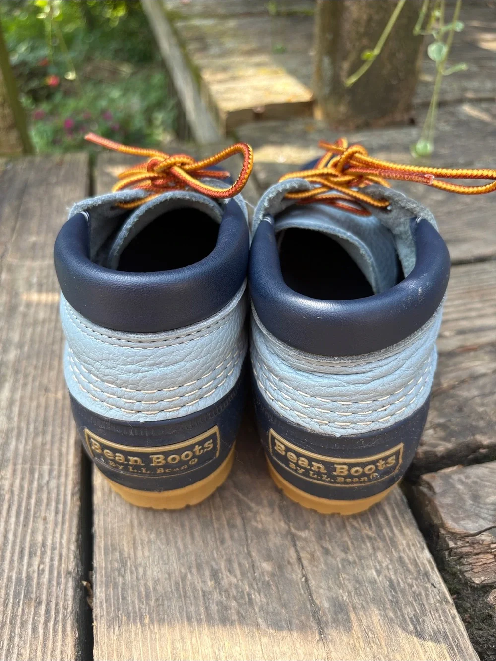LL Bean size 7.5 Navy and Light Blue Waterproof Duck Shoes Bean Boot